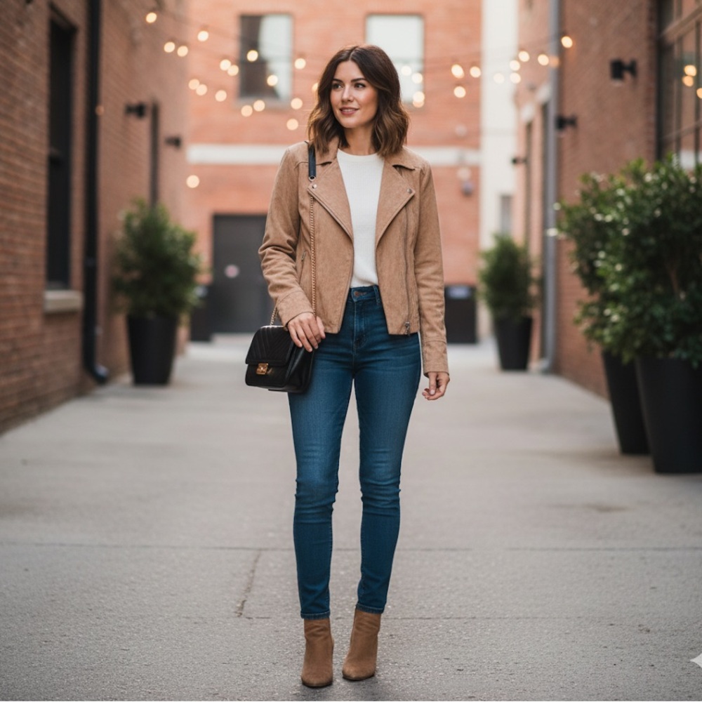 Forever 21 Suede Moto Jacket - Tan/Camel - Size Large